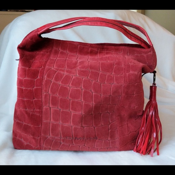 Dimoni Handbags - Dimoni Suede Croc Print Hobo Bag - Brick
